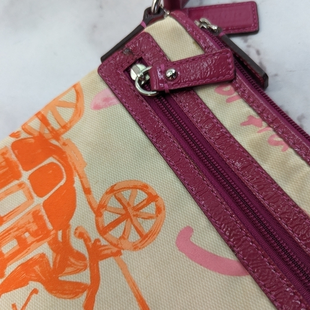 Coach Crossbody Bag Horse Carriage Logo Pink Orange Crayon Patent Y2K F43813 B2C - Picture 6 of 11